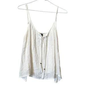 Influence Spaghetti Strap Tie Tassel Viscose White Swing Cami Tank Size 14